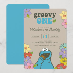 Sesame Street Cookie Monster   Groovy One Birthday Invitation