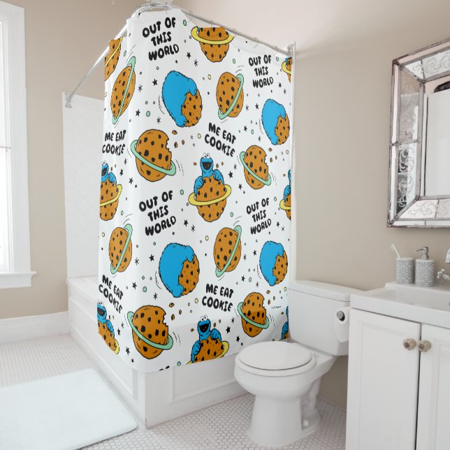 Sesame Street | Cookie Monster Out of This World Shower Curtain (In Situ)