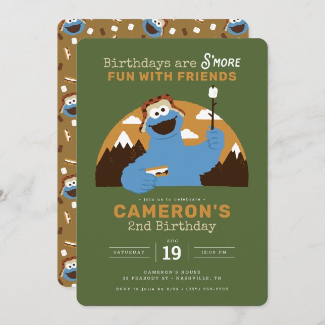 Sesame Street - Cookie Monster | S'more Birthday Invitation (Front/Back)