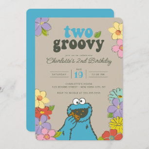 Sesame Street Cookie Monster   Two Groovy Birthday Invitation