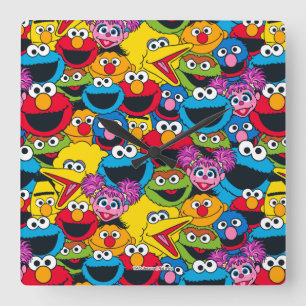Sesame Street Crew Pattern Square Wall Clock