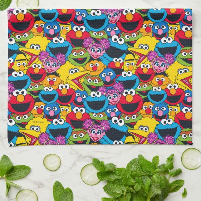 Sesame Street Crew Pattern  Tea Towel (Folded)