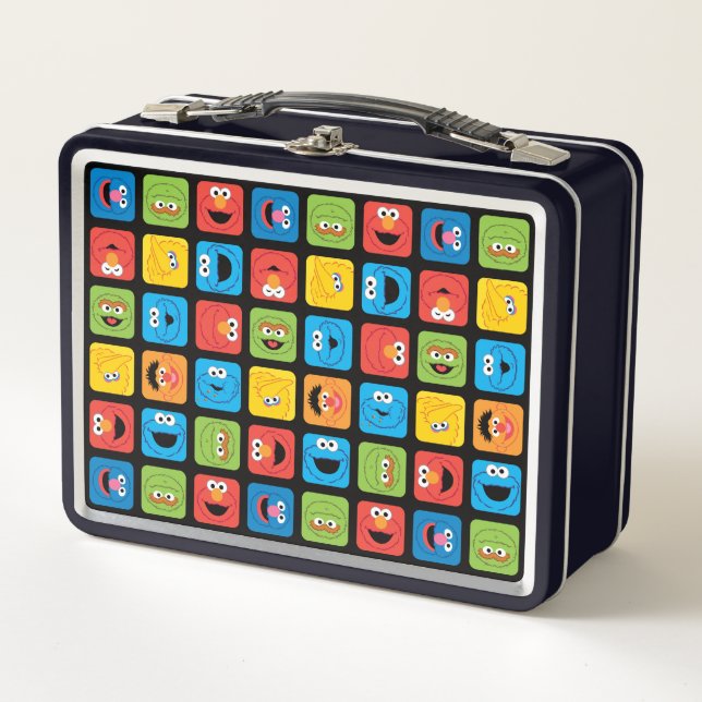Sesame Street Cubed Faces Pattern Metal Lunch Box (Front)