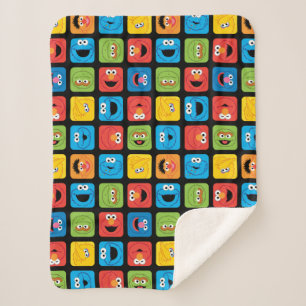 Sesame Street Cubed Faces Pattern Sherpa Blanket
