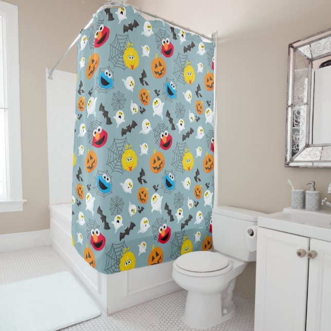 Sesame Street Cute Halloween Pattern Shower Curtain (In Situ)