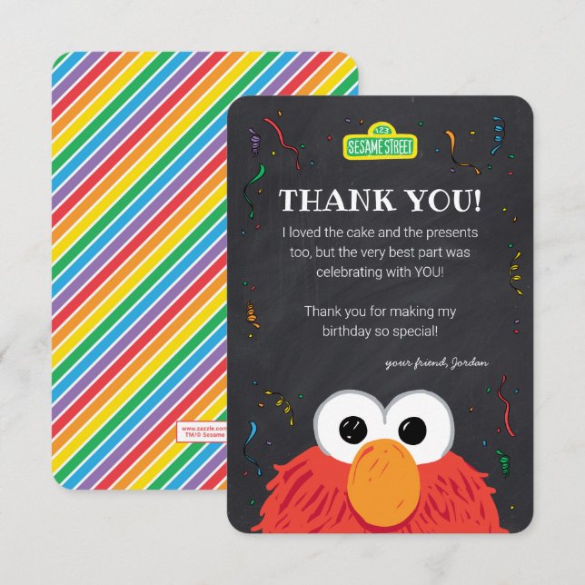 Sesame Street | Elmo Birthday Chalkboard Thank You Card (Front/Back)