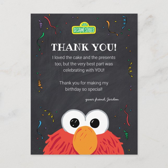 Sesame Street | Elmo Birthday Chalkboard Thank You Postcard (Front)