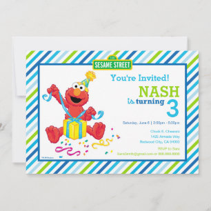 Sesame Street   Elmo - Boys Birthday Striped Invit Invitation