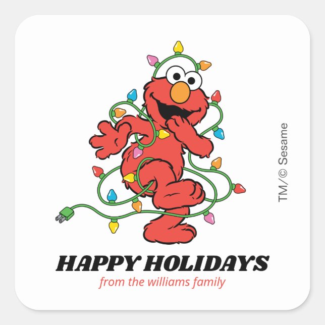 Sesame Street | Elmo Christmas Lights - Christmas Square Sticker (Front)