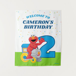 Sesame Street Elmo Chugga Chugga Two Two Birthday Tapestry