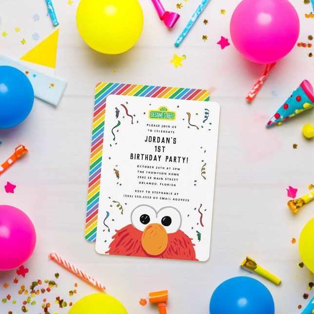 Sesame Street | Elmo Confetti Birthday  Invitation (Card on table)