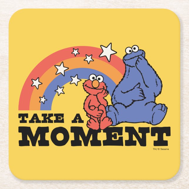 Sesame Street | Elmo & Cookie Take a Moment Square Paper Coaster (Front)