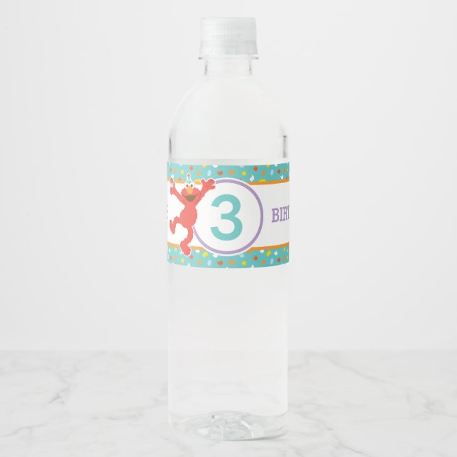 Sesame Street | Elmo - Cupcake & Confetti Birthday Water Bottle Label (Front)