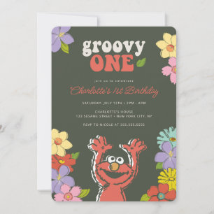 Sesame Street Elmo Groovy One Floral Birthday Invitation