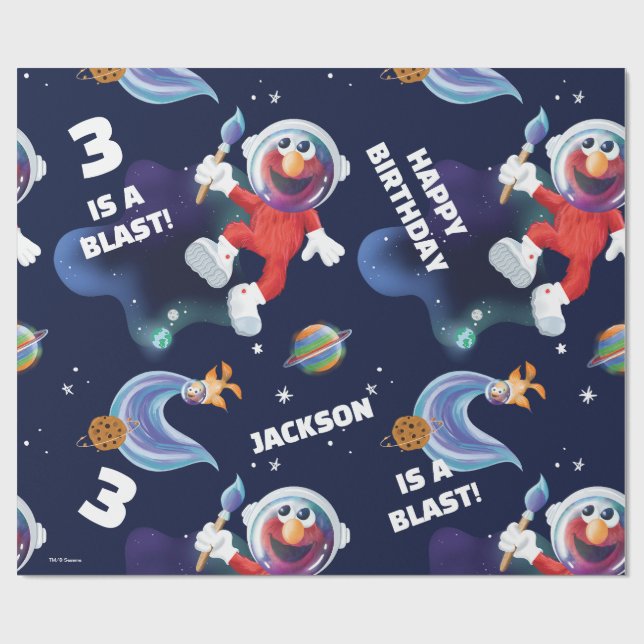 Sesame Street Elmo Outer Space Birthday Pattern Wrapping Paper (Flat)