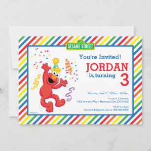 Sesame Street Elmo - Rainbow 3rd Birthday Invitation