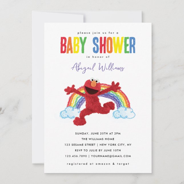 Sesame Street - Elmo Rainbow Baby Shower Invitation (Front)