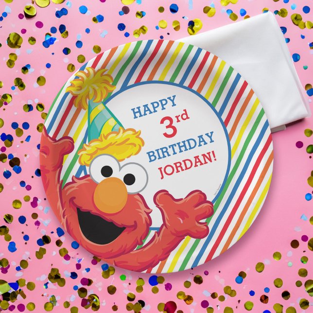Sesame Street | Elmo - Rainbow Birthday Paper Plate (Plate on table)