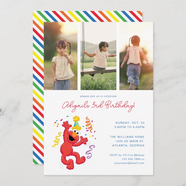 Sesame Street | Elmo - Rainbow Birthday Photo Invitation (Front/Back)