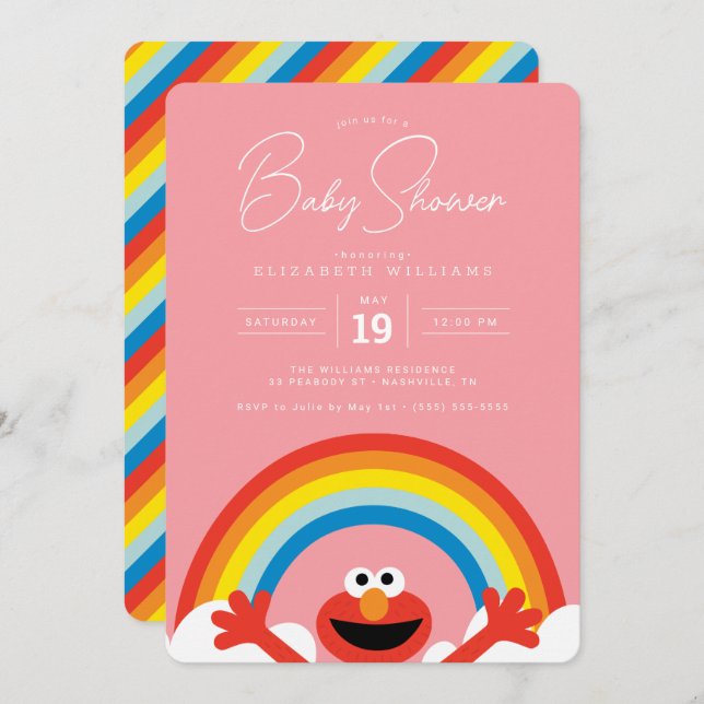 Sesame Street | Elmo Rainbow Girl Baby Shower Invitation (Front/Back)