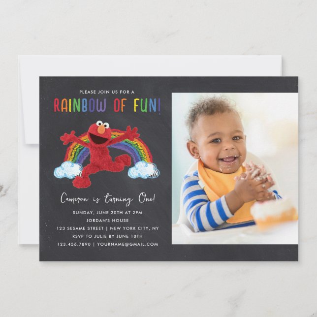 Sesame Street - Elmo Rainbow of Fun Birthday Photo Invitation (Front)