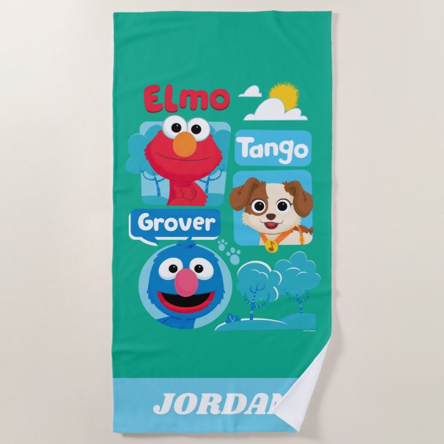 Sesame Street | Elmo, Tango, & Grover Park Graphic Beach Towel (Front)
