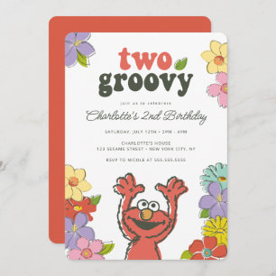 Sesame Street Elmo Two Groovy Floral Birthday Invitation