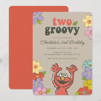 Sesame Street Elmo | Two Groovy Floral Birthday Invitation