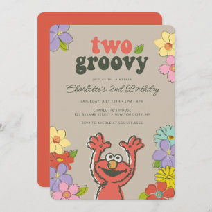 Sesame Street Elmo   Two Groovy Floral Birthday Invitation