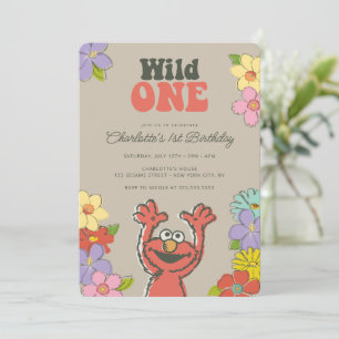 Sesame Street Elmo   Wild One Floral Birthday Invitation