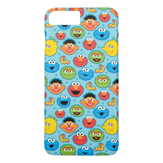 Sesame Street Faces Pattern on Blue Case-Mate iPhone Case (Back)