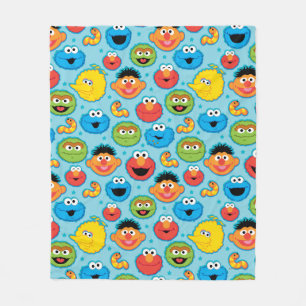 Sesame Street Faces Pattern on Blue Fleece Blanket
