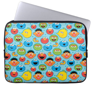 Sesame Street Faces Pattern on Blue Laptop Sleeve