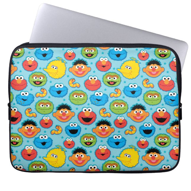 Sesame Street Faces Pattern on Blue Laptop Sleeve (Front)