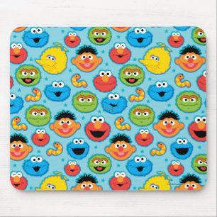 Sesame Street Faces Pattern on Blue Mouse Mat