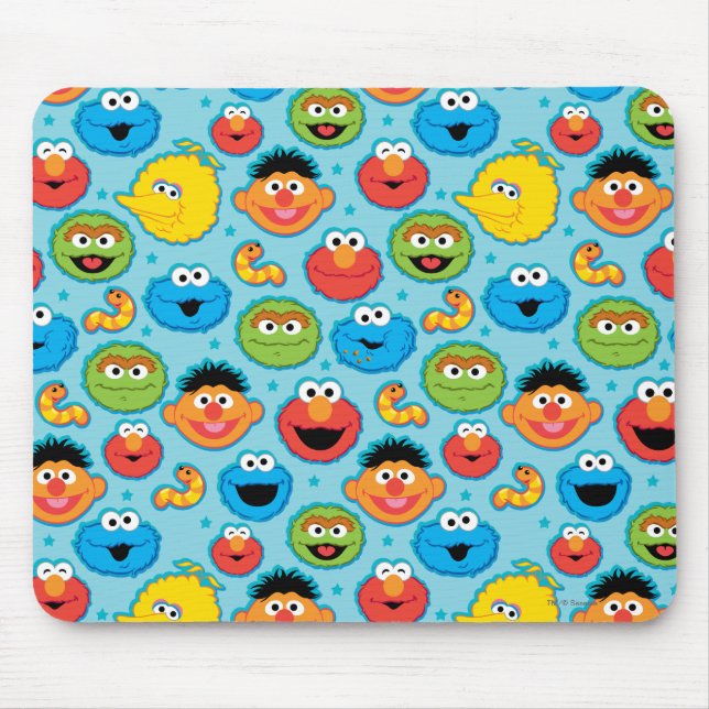 Sesame Street Faces Pattern on Blue Mouse Mat (Front)