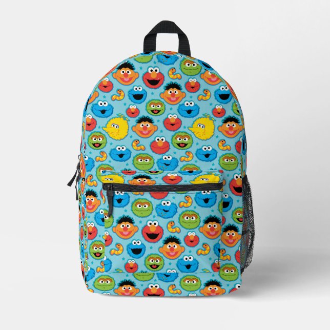 Sesame Street Faces Pattern on Blue Printed Backpack (Front)