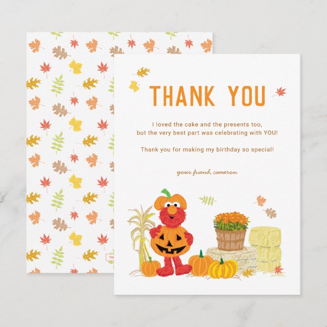 Sesame Street | Fall Elmo Pumpkin Birthday Thank You Card (Front/Back)