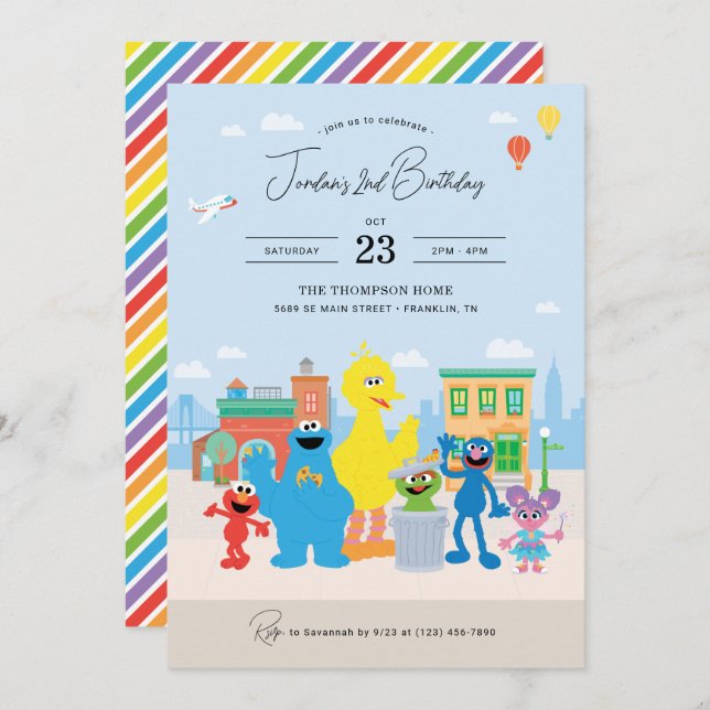 Sesame Street Friends Kids Birthday Invitation (Front/Back)