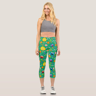 Sesame Street Green Floral Pattern Capri Leggings