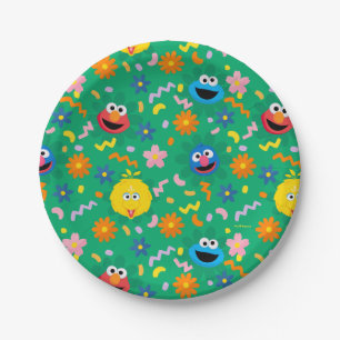 Sesame Street Green Floral Pattern Paper Plate