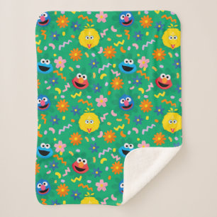 Sesame Street Green Floral Pattern Sherpa Blanket