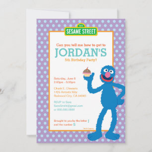 Sesame Street Grover Polka Dot Birthday Invitation