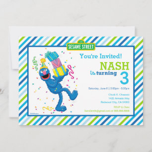 Sesame Street Grover Striped Birthday Invitation
