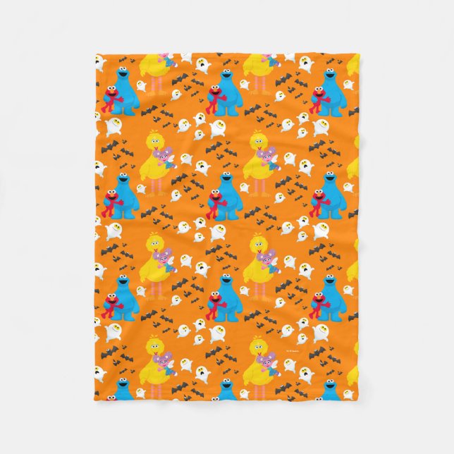 Sesame Street Halloween Bats & Ghosts Pattern Fleece Blanket (Front)