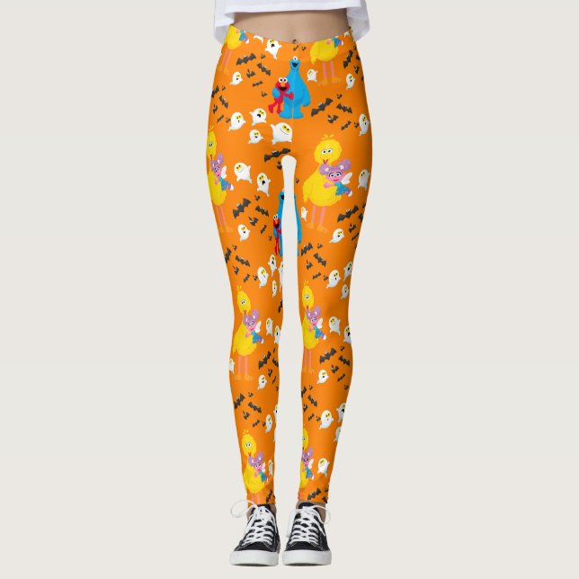 Sesame Street Halloween Bats & Ghosts Pattern Leggings (Front)