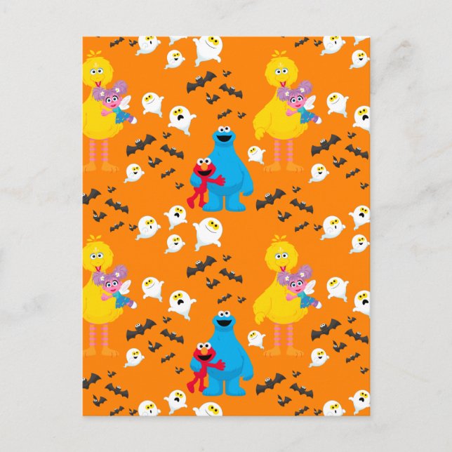 Sesame Street Halloween Bats & Ghosts Pattern Postcard (Front)
