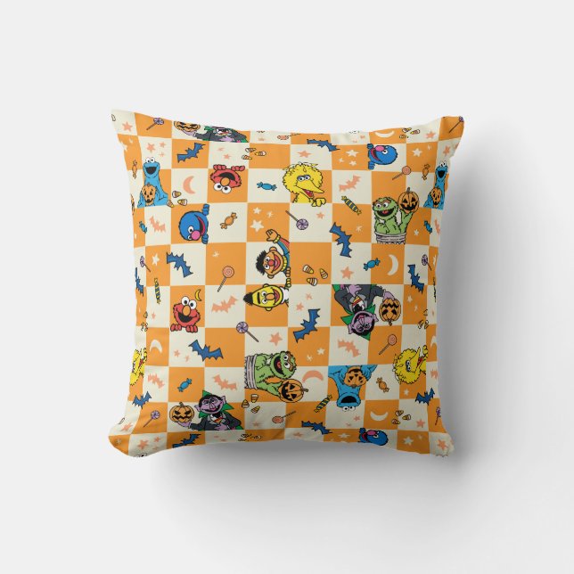 Sesame Street Halloween Chequered Pattern Cushion (Front)