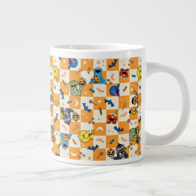 Sesame Street Halloween Chequered Pattern Large Coffee Mug (Right)