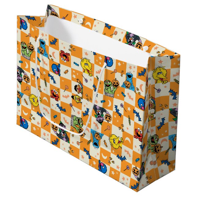 Sesame Street Halloween Chequered Pattern Large Gift Bag (Front Angled)